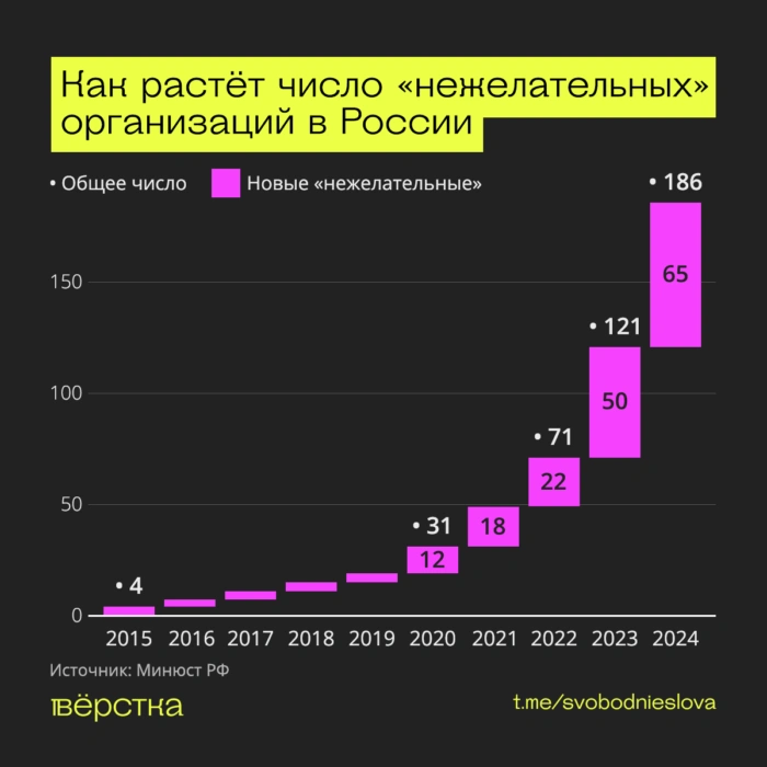 Минюст России в 2024 году признал нежелательными 65 организаций